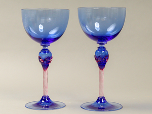 niLY ベネチアンガラス ムラノ Murano Glass ブルー＆レッド ワイングラス 2客 250ml ボルドーワイン