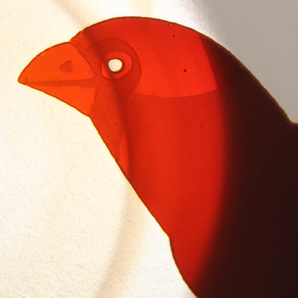 bEkW 被せガラス 乳白赤銅色鳥飾り皿 31cm サンドブラスト の画像7