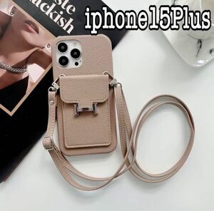 スマホショルダー iphone15plus Hロゴ 韓国 ベージュブラック iPhone スマホケース レザー風 ショルダー