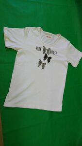 ピンクハウス PINKHOUSE 白地に黒のリボンとロゴプリントの半袖Tシャツ ゆったりサイズ サイズフリー カネコイサオ 女性用 レディース