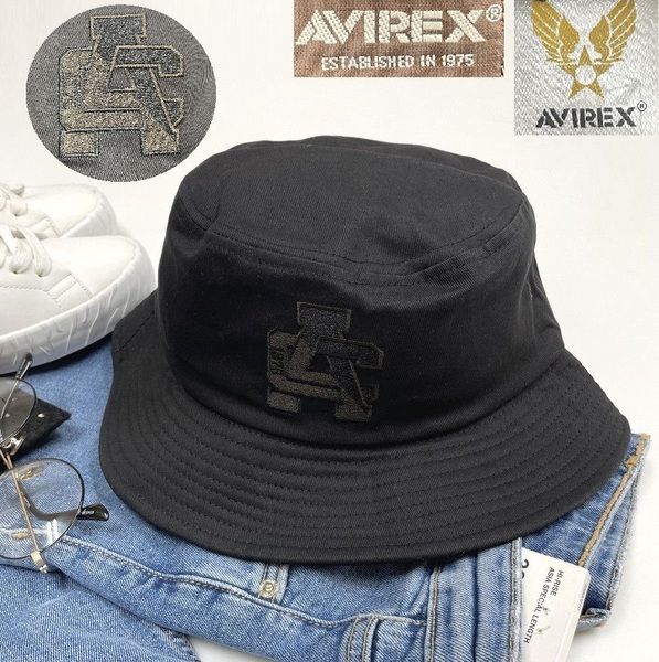 未使用品 AVIREX ブラック バケットハット バケハ メンズ ミリタリーカジュアル ロゴ 黒 アウトドア キャンプ アビレックス アヴィレックス