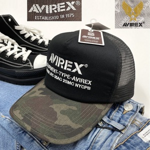 未使用品 AVIREX ブラック迷彩 メッシュキャップ 大きめ ビッグサイズ メンズ アウトドア カモフラミリタリー アビレックス アヴィレックス