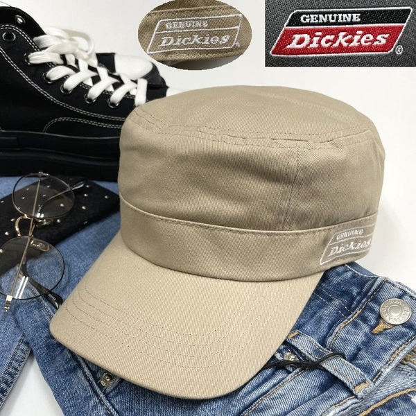 未使用品 Dickies ベージュ ワークキャップ メンズ レディース ホワイトロゴ 大人カジュアル アウトドア キャンプ ツーリング ディッキーズ