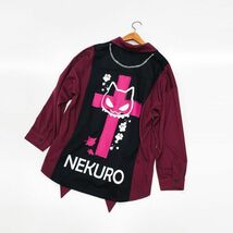 未使用品 /L/ NEKURO ワイン ビッグシルエット配色切替カットシャツ長袖 レディース メンズ チェーンタグ羽織りブラック白黒 十字 ネクロ_画像2