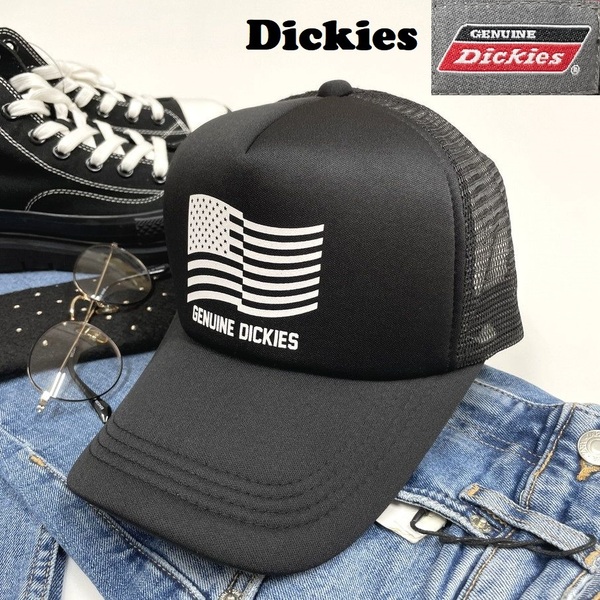 未使用品 Dickies ブラック メッシュキャップ メンズ カジュアル アメカジ アウトドアキャンプ ゴルフ アメリカ国旗 ロゴ 黒 ディッキーズ