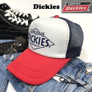 未使用品 Dickies ホワイト×ネイビー×レッド メッシュキャップ メンズカジュアルアメカジアウトドアキャンプゴルフジムロゴ ディッキーズ