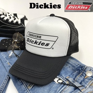 未使用品 Dickies ホワイト×ブラック メッシュキャップ メンズカジュアル アメカジアウトドアキャンプゴルフ ロゴプリント黒 ディッキーズ