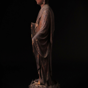 【ONE'S】時代仏教美術 木彫 玉眼 阿弥陀如来立像 高32cm 極上細密造 仏像 置物 東洋彫刻 古美術品の画像5