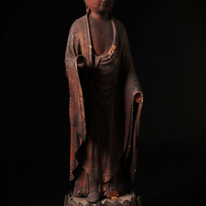 【ONE'S】時代仏教美術 木彫 玉眼 阿弥陀如来立像 高32cm 極上細密造 仏像 置物 東洋彫刻 古美術品の画像4