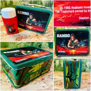 80' vintage RAMBO Metal Lunchbox*THERMOS * Vintage Rimbaud metal lunch box * Showa Retro * public at that time tin plate * start loan Rocky 