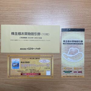 【送料無料】株主優待 イエローハット お買物割引券 3,000円分（300円×10枚）＆商品引換券（油膜取りウォッシャー液）　車　車検　バイク