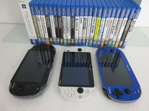 【ジャンク品】PSVita　本体（PCH-1100/2000）3台　ソフト25本セット【ゲ-573】