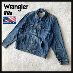 【希少】USA製 80s Wrangler ラングラー デニム ジャケット ジージャン Gジャン ネイビー三角ホースタグ 74584SW old ヴィンテージ