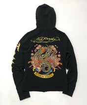 衝撃プライス！『ファン待望モデル！』【Ed Hardy エドハーディ/ドラゴン】スウェットプルオーバーパーカー！フーディ【XS/黒】E7_画像1