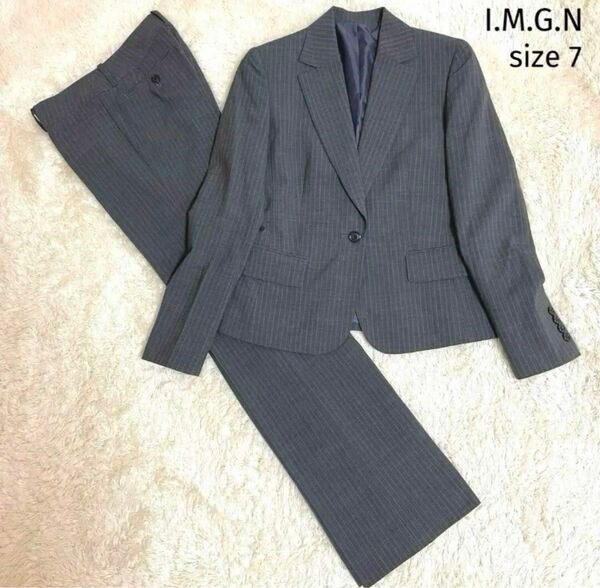 I.M.G.Nパンツスーツ グレー ストライプ 就活 リクルート　洋服の青山　レディース