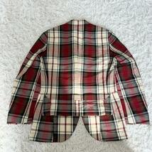 LARDINI テーラードジャケット リネン シルク チェック レッド ラルディーニ 絹 麻 XS相当 背抜き size:42_画像8