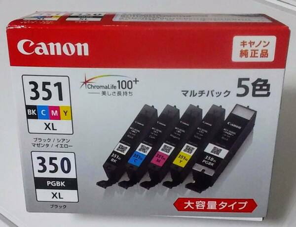 【Canon純正インク】　BCI-351XL+350XL/5MＰ　「大容量タイプ」ーーー新品未使用品の純正インク「取り付け期限は2026年01月」