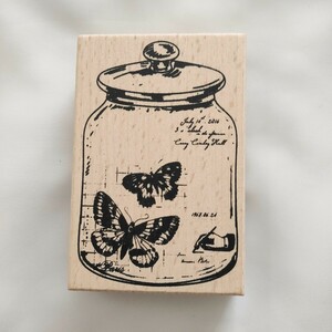 スタンプセット　瓶　木製　長方形　大判　ハンドメイド用　ビンテージ　蝶々