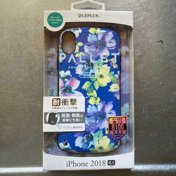 iPhone XR用 耐衝撃ハイブリッドケース PALLET Design フラワーブルー LP-IPMHVCDB