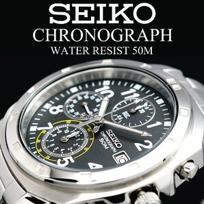 1円～ 1スタ セイコー 正規品 海外モデル SEIKO 逆輸入 美しいブラック 新品 1/20秒 クロノグラフ 腕時計50ｍ防水メンズ激レア入手困難の画像9