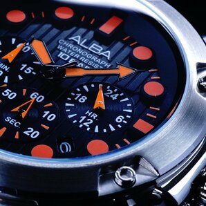 1円 セイコーALBA逆輸入Diver'sモデル美しすぎるBLACK×ORANGE秒針クロノグラフ100m防水新品入手困難アルバ日本未発売SEIKOの画像2