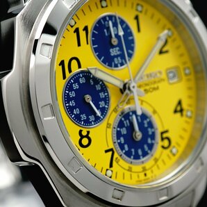 1円～ 1スタ セイコー 正規品 海外モデル SEIKO イエロー ブルー 逆輸入 100m防水 クロノグラフ 新品 腕時計 50ｍ防水メンズ激レア入手困難の画像7