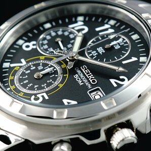 1円～ 1スタ セイコー 正規品 海外モデル SEIKO 逆輸入 美しいブラック 新品 1/20秒 クロノグラフ 腕時計50ｍ防水メンズ激レア入手困難の画像1