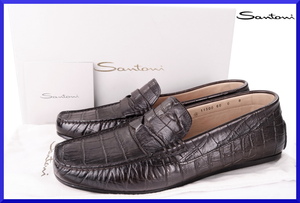 価格10万新品本物サントーニSANTONI【装い華クロコ型押し】本革レザー革靴ロファースリッポンドライビングシューズ/ビジネス/8＝26,5～27