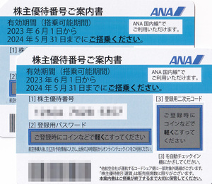 全日本空輸株式会社（ＡＮＡ）　株主優待券２枚　【『ネコポス発送』 OR 『株主優待番号、登録用パスワードの連絡』】送料込み