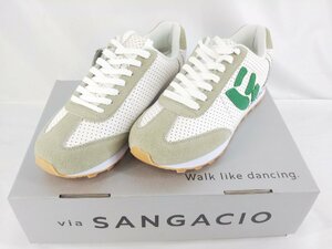 SANGACIO　サンガッチョ　にゅ～ずMOM　GREEN　スニーカー　靴　24.5cm　ホワイト×グリーン　スエード革