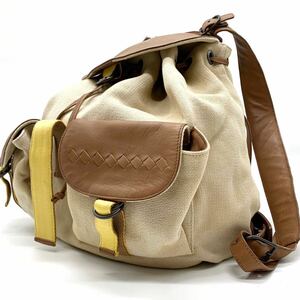 1円〜【極上品】BOTTEGAVENETA ボッテガヴェネタ リュックサック バックパック レザー 本革 キャンバス ベージュ メンズ 大容量 A4 通学 