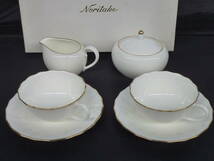 ▼ノリタケ Noritake カップ＆ソーサー ミルクポット シュガーポット 直径カップ約9.5cm/持手2.5cm×高さ5cm ※ジャンク品 ■60_画像1