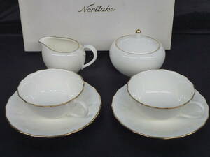 ▼ノリタケ Noritake カップ＆ソーサー ミルクポット シュガーポット 直径カップ約9.5cm/持手2.5cm×高さ5cm ※ジャンク品 ■60