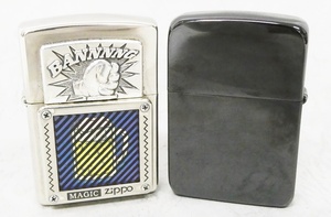 02 67-593771-18 [Y] Zippo ジッポ MAGIC ZIPPO 95年 無地 ブラック系 06年 オイル ライター 2点 セット 喫煙具 旭67