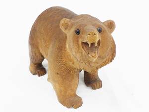 01 07-594035-22 [Y] bear tree carving hill island work ornament objet d'art interior total length approximately 24.5cm height approximately 18cm.. bear .07