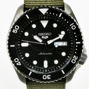 16 39-594357-25 [Y] SEIKO セイコー 5スポーツ 自動巻き 4R36-07G0 ブラック文字盤 裏スケ メンズ 腕時計 稼働品 福39