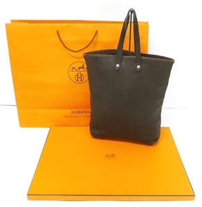 02 65-593459-15 [Y] HERMES エルメス 編み込み レザー トート バッグ バック 箱 紙袋付き 旭65