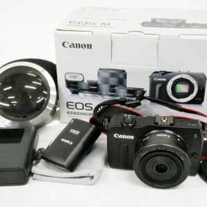 16 39-594363-25 [Y] Canon キヤノン EOS M ミラーレス一眼レフカメラ DS126391 バッテリー×1個 EF-M 22mm 1.2 STM 充電器 他 セット 福39の画像1