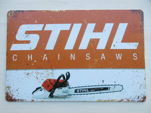 新品※レトロブリキ看板/アンティーク加工/チェーンソー STIHL