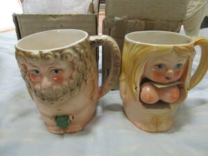 ◎2個　レトロ　150年代？ヌード男女マグカップ　置物/陶器製　オッパイマグカップ　日本製