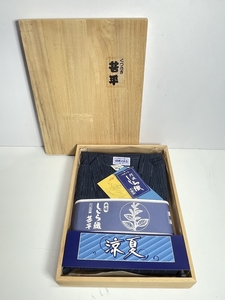 ● コレクター必見 未使用 甚平 阿波 しじら織 藍染 伝統工芸 Mサイズ メンズ 男性 パジャマ 木箱 ma361