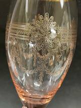 ★コレクター必見 BOHEMIANS ボヘミアグラス ワイングラス ガラス製食器 酒器 金縁 ピンク系 グラス コレクション T561_画像2