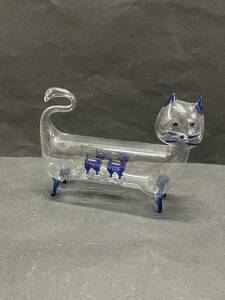 ★コレクター必見 ガラス製 ねこ オブジェ 猫 飾り 吹きガラス ガラス細工 工芸品 レトロ コレクション T947