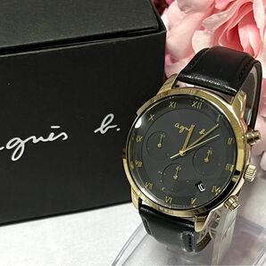 【超美品】アニエスベー 腕時計 メンズ ソーラー クロノグラフ ブラック 箱あり