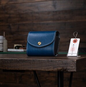[ new goods ] original leather men's card-case card-case coin case change purse . free shipping 1 jpy blue blue card holder rice field middle leather .
