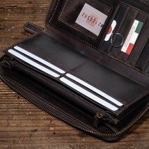 【新品】本革 メンズ フルオープン ヌバック イタリアンレザー 財布 長財布 ラウンドファスナー 送料無料 未使用 1円 茶 ブラウン 田中革具_画像6