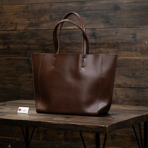 [ new goods ] original leather free shipping A4 men's Italian tote bag back bag bag cow leather unused free shipping 1 jpy tea Brown bordeaux rice field middle leather .