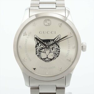 ■ 1円 ～ 中古品 ■ グッチ GUCCI ■ Gタイムレス 126.4 キャットヘッド メンズ 腕時計 ■ ネコ ビー シルバー ステンレス YA1264095 CAT