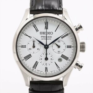 ■ 1円 ～ 中古品 定価27.5万■ セイコー SEIKO ■ プレザージュ SARK013 琺瑯 クロノグラフ ■箱 ホワイト 白 自動巻き メンズ 8R48-00K0