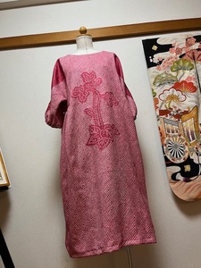 5115/ not yet have on total aperture stop /. flower pattern. total aperture stop . front is side gya The -! after is waist gya The -. 2way One-piece & long snood & ribbon ~ kimono remake ~